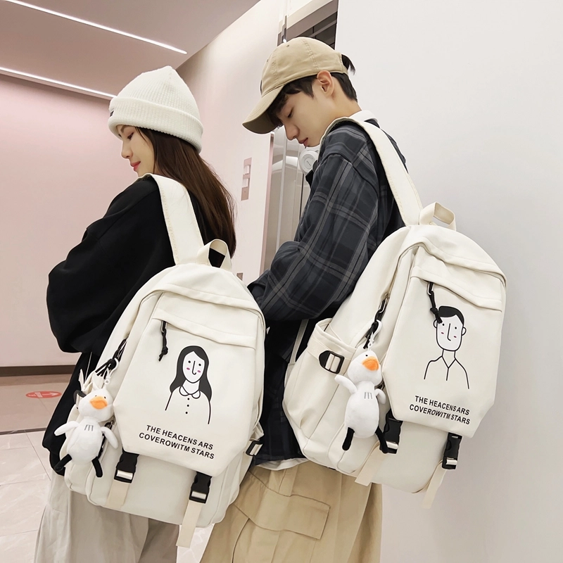 行途 日系大容量运动休闲初中生高中大学生校园 尼龙 书包双肩包 常规 男女同款情侣款 黑色/白色