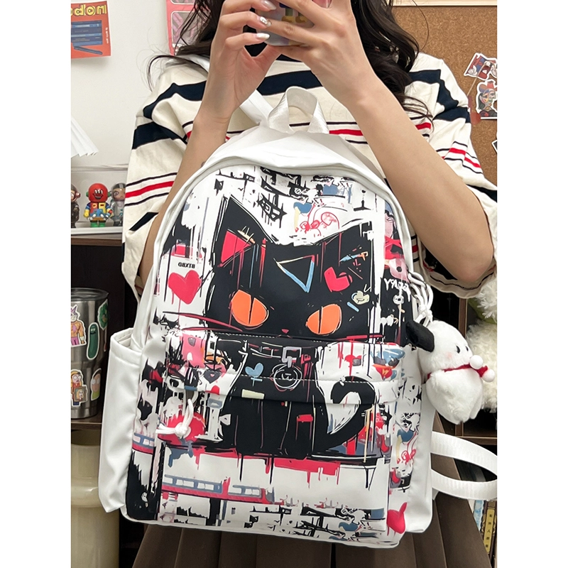 行途 书包初中高颜值小众涂鸦日系原宿尼龙可爱少女学生双肩包大容量背包 男女同款情侣款 多色