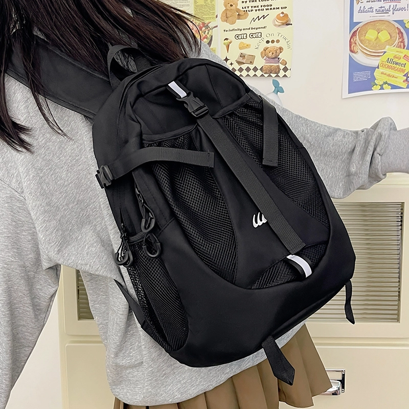 行途 轻便背包通勤女包大学生韩版背包 尼龙 双肩包 常规 男女同款情侣款 黑色/灰色