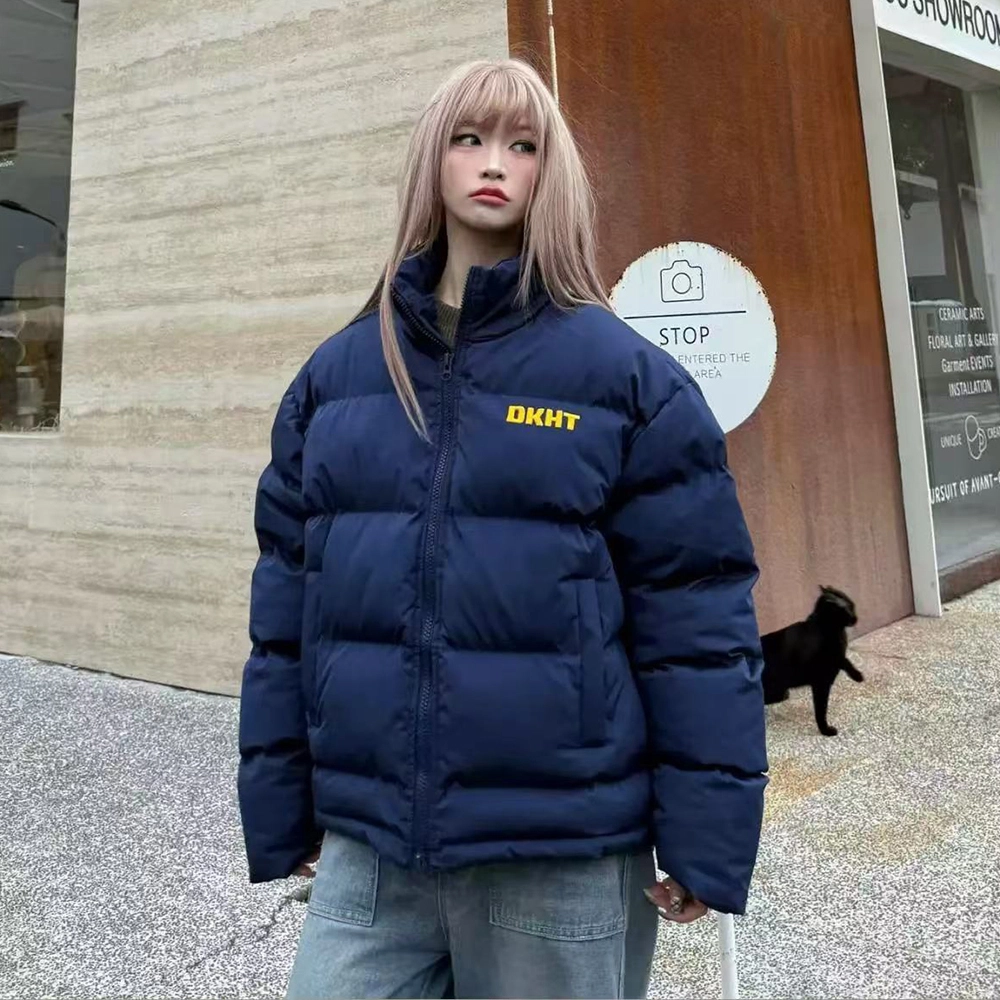 奇迹街区 美式基础撞色字母刺绣加厚情侣面包服百搭宽松潮流外套高街潮牌复古立领冬季棉服 男女同款