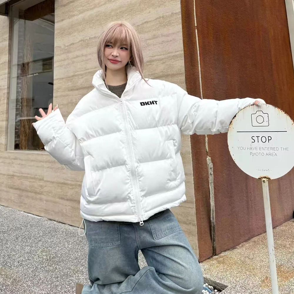 奇迹街区 美式基础撞色字母刺绣加厚情侣面包服百搭宽松潮流外套高街潮牌复古立领冬季棉服 男女同款