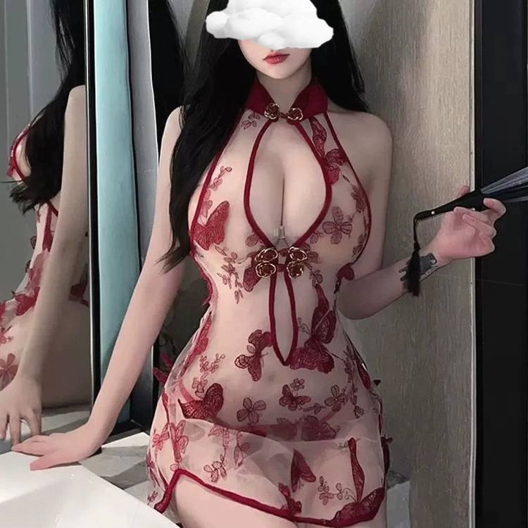 罗微兔  性感内衣旗袍制服纯欲诱惑吊带裙床上透视蕾丝情侣趣味睡衣女套装