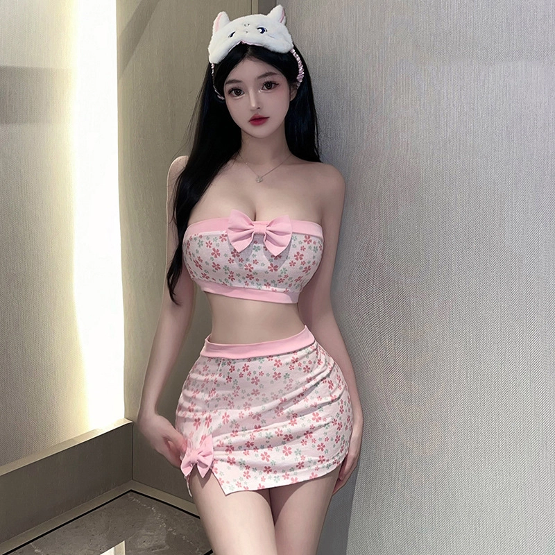 策影  情趣内衣性感抹胸蝴蝶结睡衣日系碎花激情包臀裙纯欲套装