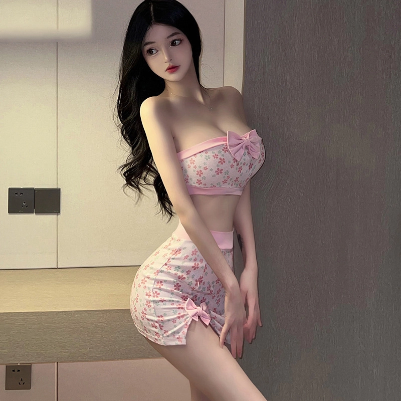 策影  情趣内衣性感抹胸蝴蝶结睡衣日系碎花激情包臀裙纯欲套装