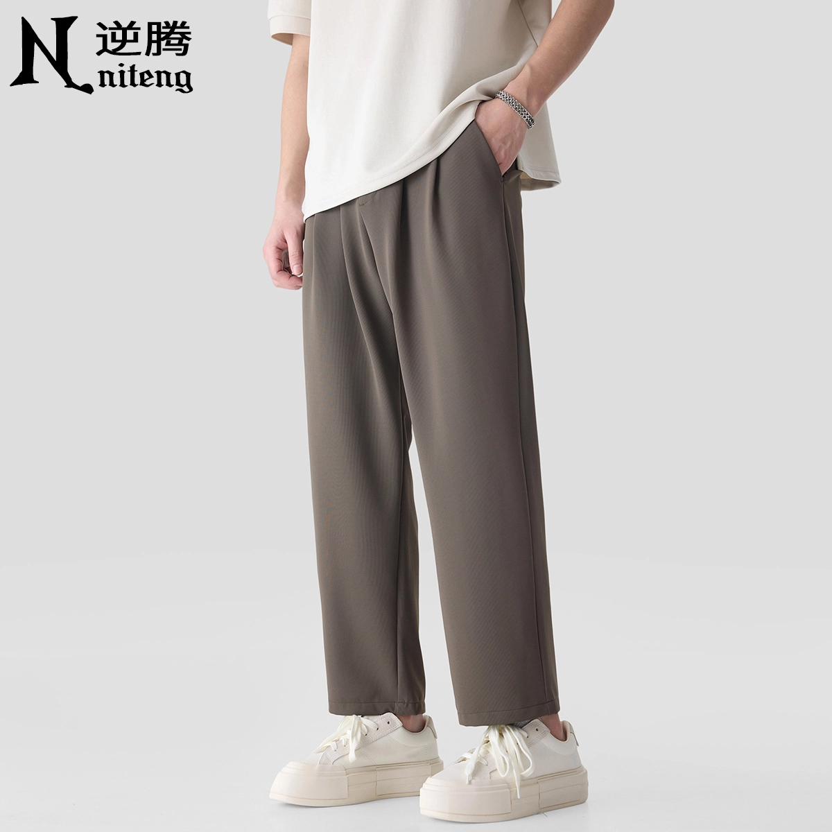 逆腾 潮牌垂感直筒简约宽松百搭舒适休闲裤 男款