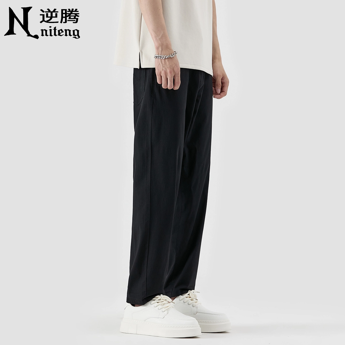 逆腾 潮牌宽松锥形九分休闲裤 男款