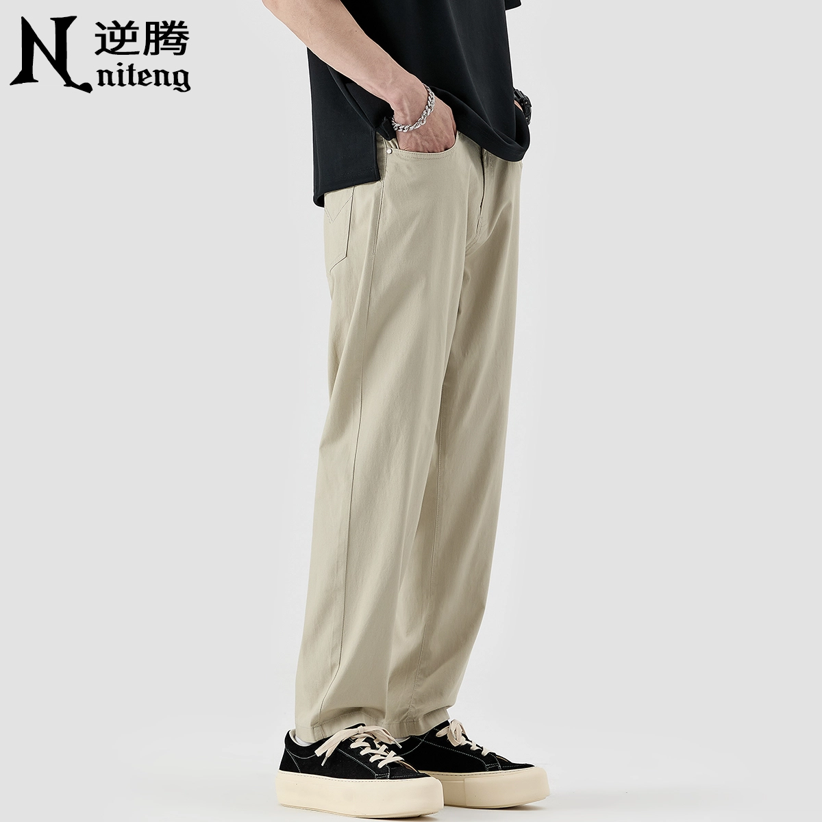 逆腾 潮牌宽松锥形九分休闲裤 男款