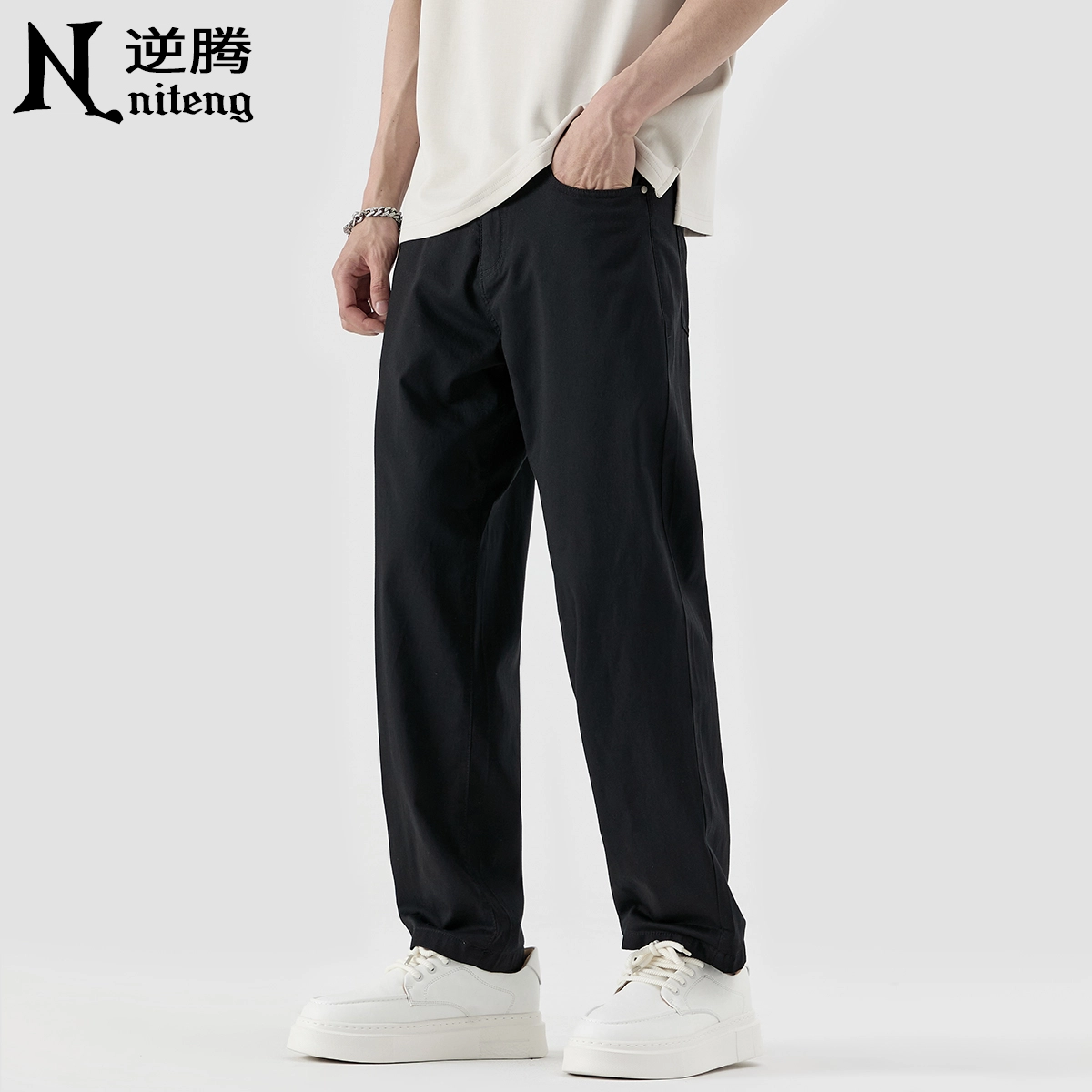 逆腾 潮牌宽松锥形九分休闲裤 男款
