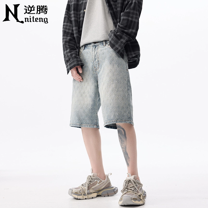 逆腾 潮牌复古时尚百搭宽松休闲牛仔短裤 男款