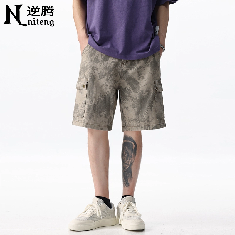 逆腾 美式迷彩工装中裤男夏季宽松五分裤纯棉百搭休闲短裤 男款