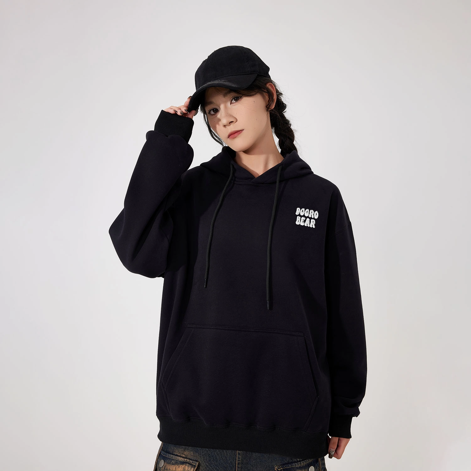 萌芽熊 萌芽熊美式高街仿刺绣可爱卡通小幽灵休闲宽松舒适百搭精选个性高级户外运动日常通勤潮流时尚连帽长袖卫衣 男女同款