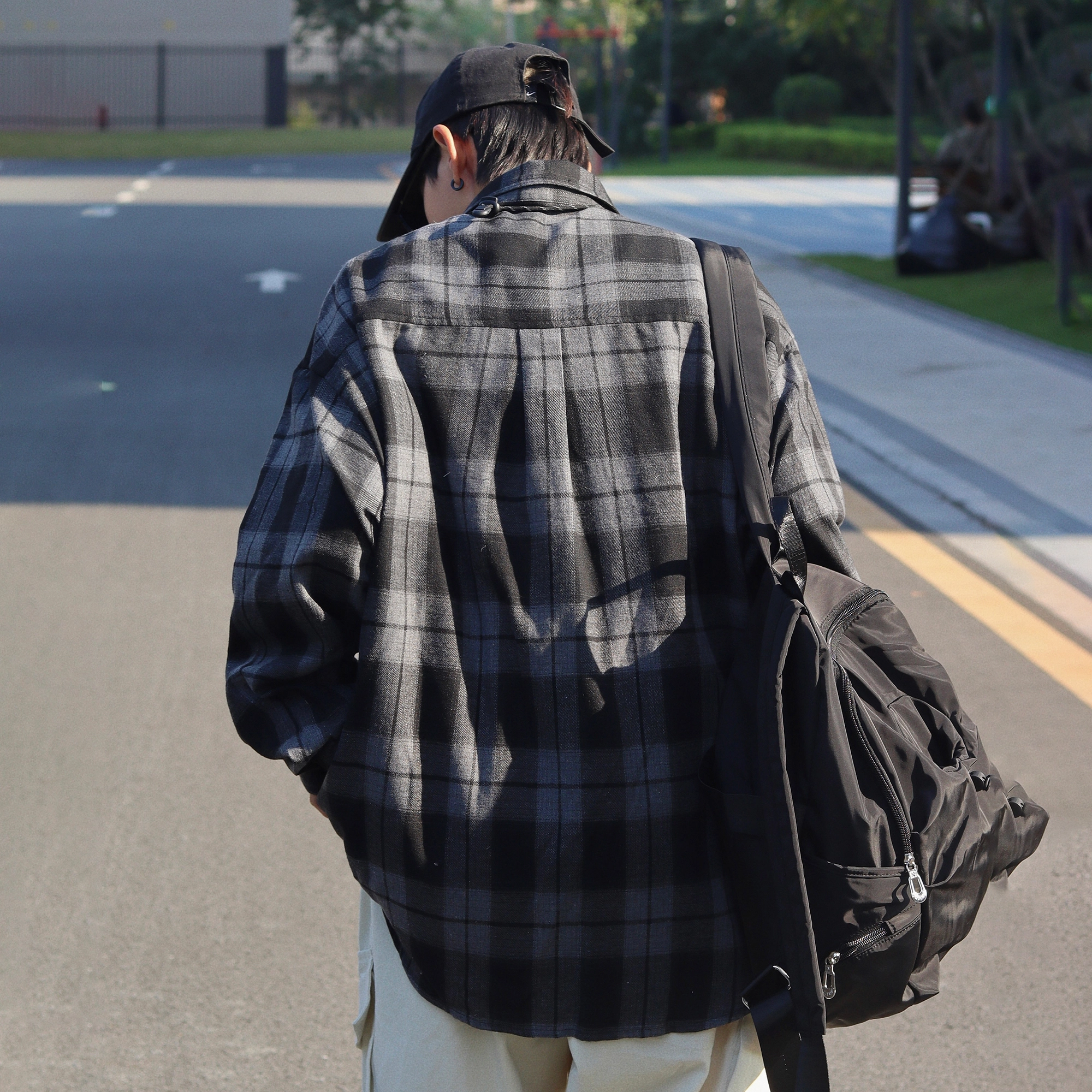 北欧攻略 美式复古潮流格子拼接撞色宽松大码显瘦松弛感衬衣外套外穿内搭叠穿休闲通勤早秋长袖衬衫 男女同款