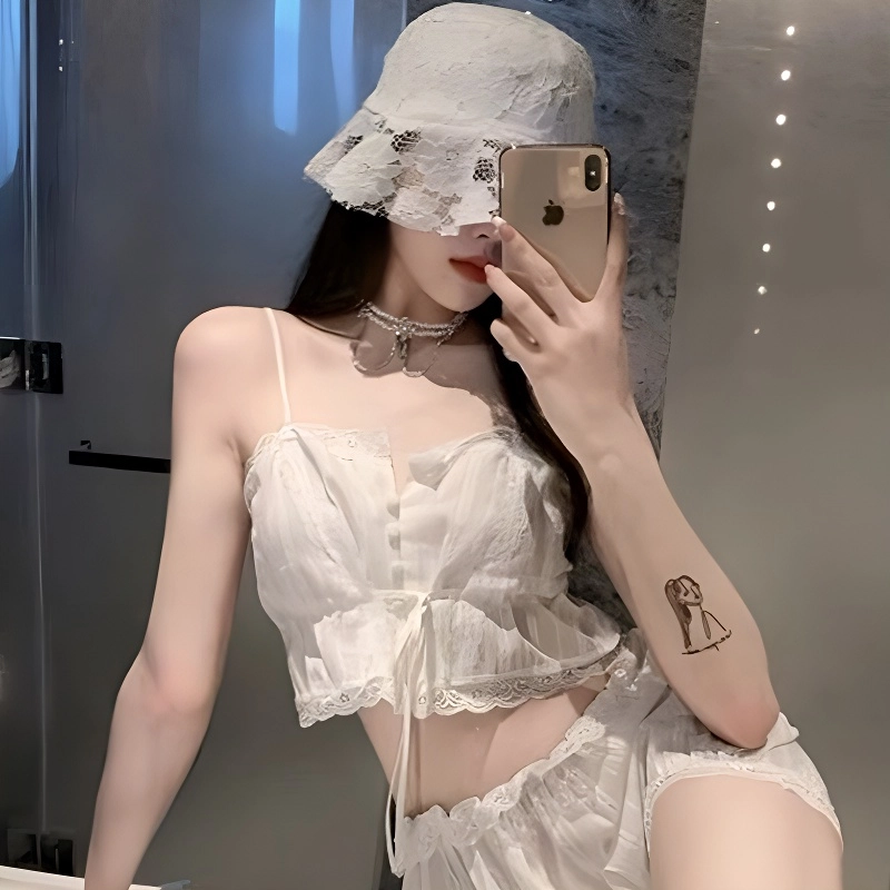 舒汐  情趣内衣纯欲吊带短裤套装白色少女睡衣灯笼裤性感家居套装