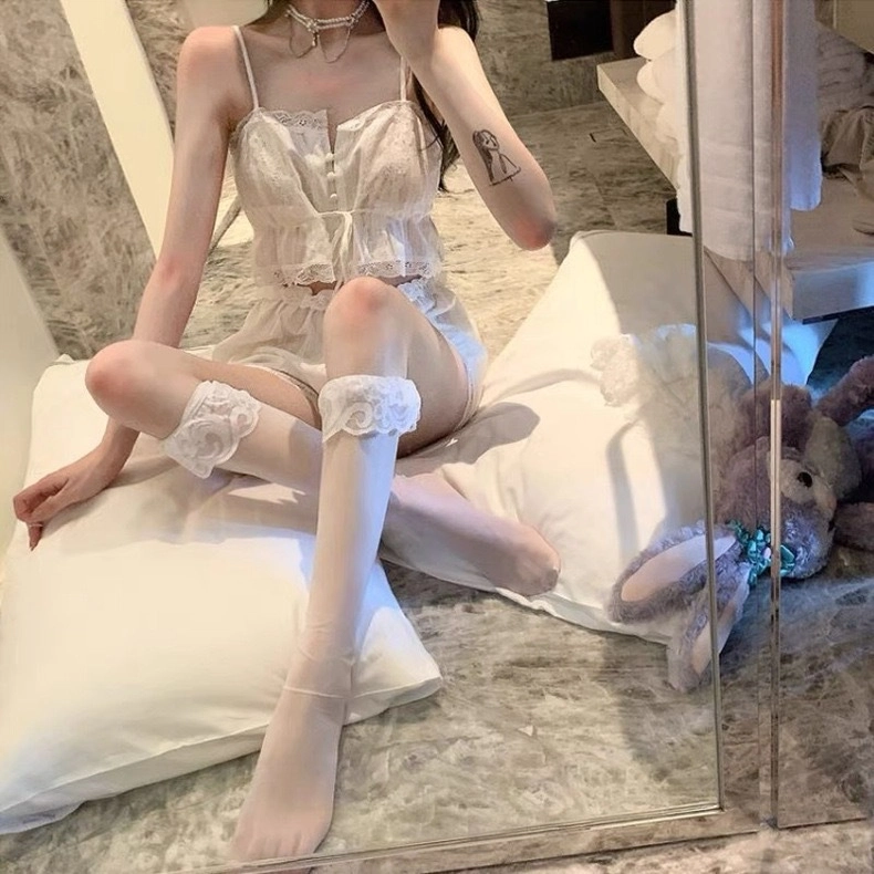 舒汐  情趣内衣纯欲吊带短裤套装白色少女睡衣灯笼裤性感家居套装