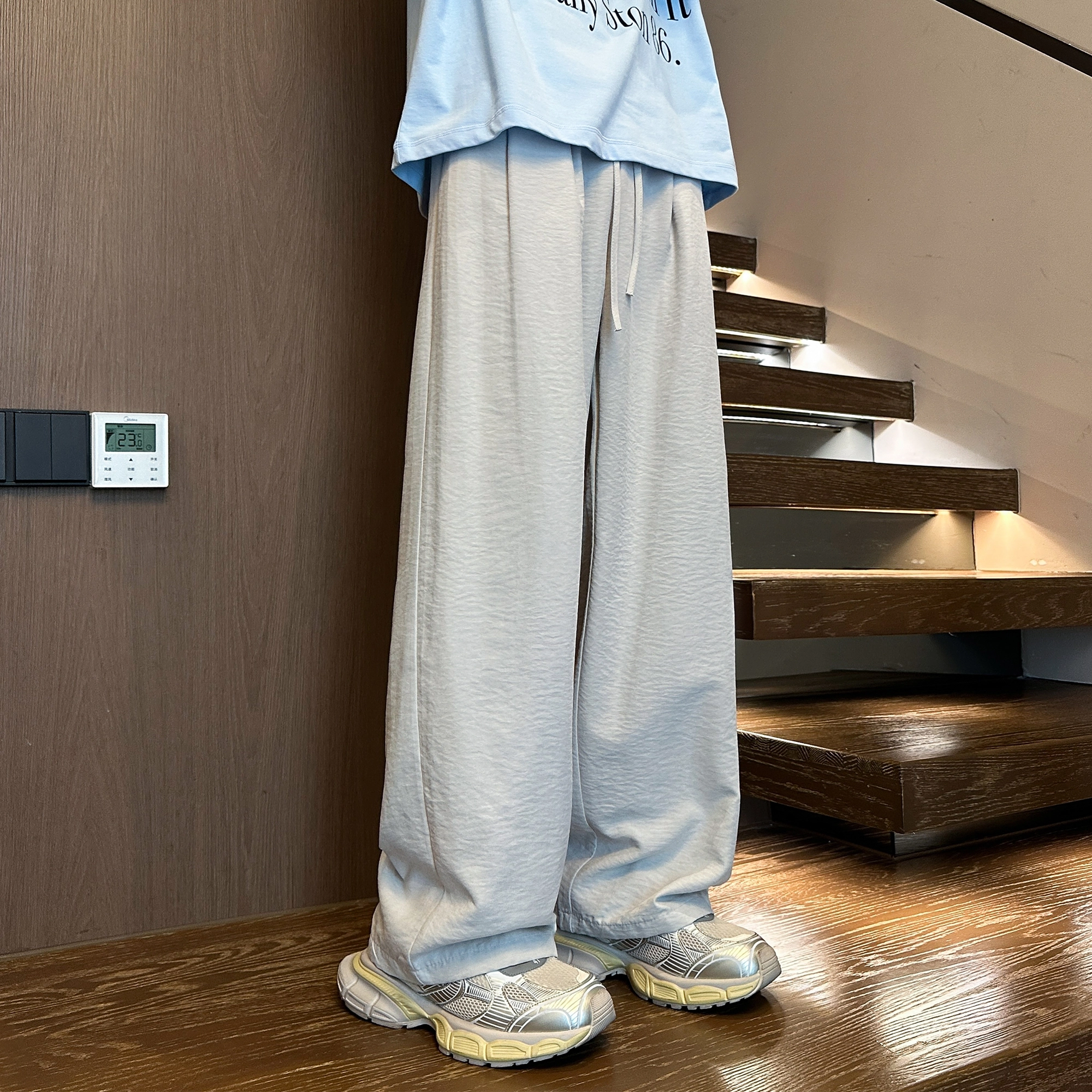 【冰丝凉感】宾力克 日系复古基础款多巴胺纯色夏季薄款山本裤简约宽松直筒阔腿百搭垂坠抗皱舒适透气休闲裤 男女同款