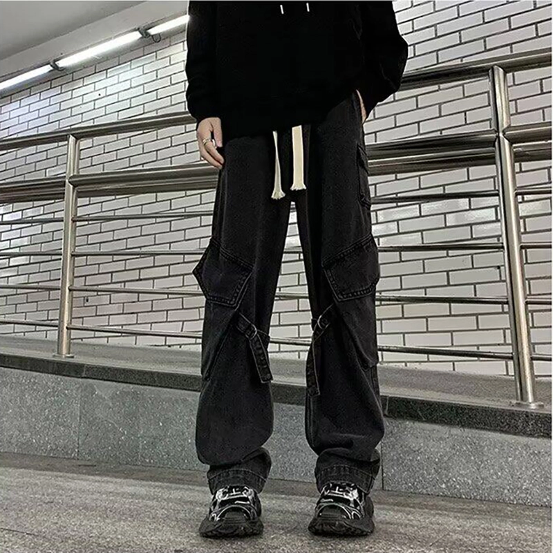 宾力克 美式复古高街痞帅直筒长裤牛仔裤 男女同款