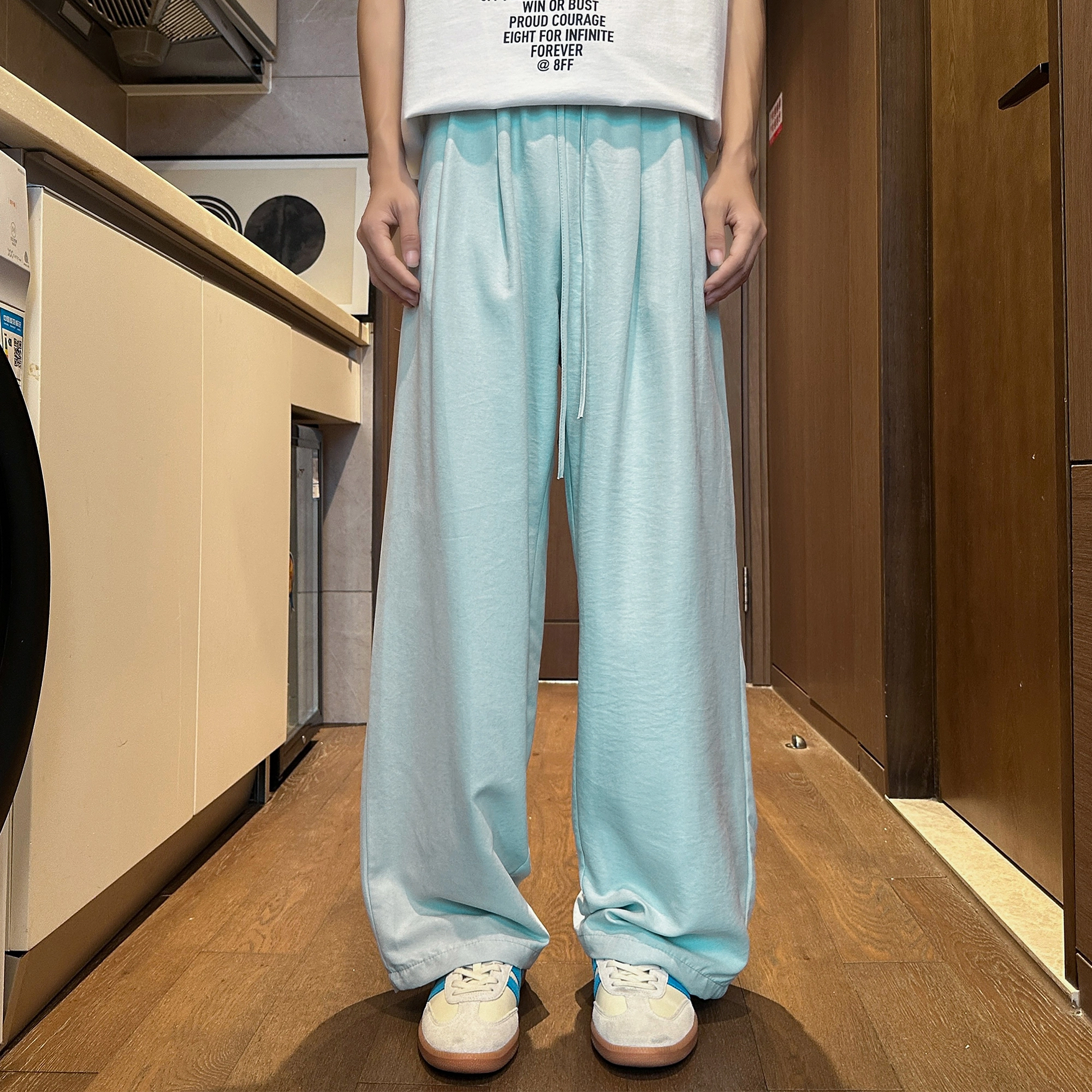 【冰丝凉感】宾力克 日系复古基础款多巴胺纯色夏季薄款山本裤简约宽松直筒阔腿百搭垂坠抗皱舒适透气休闲裤 男女同款