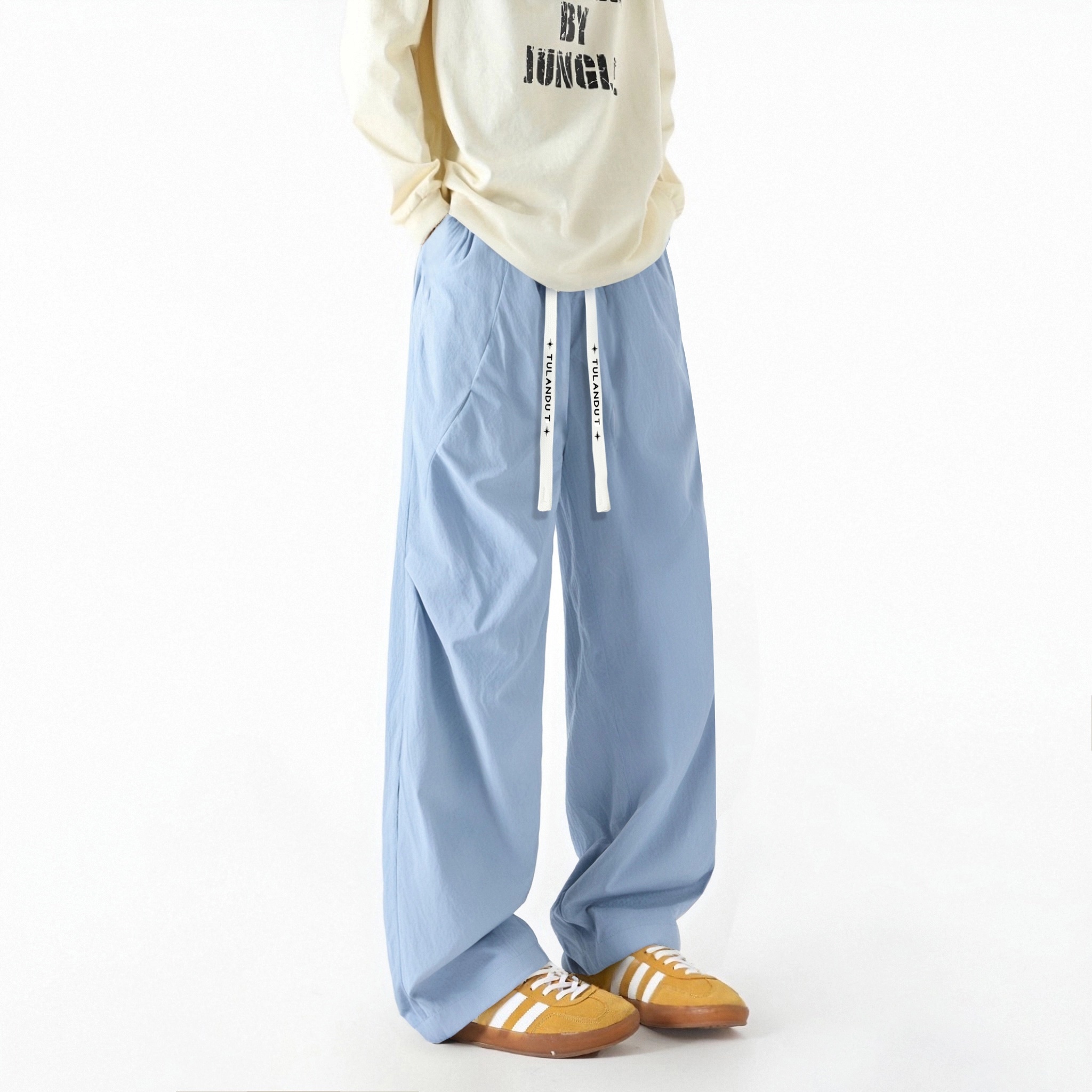 图兰朵 夏季冰丝凉感薄款基础款解构伞兵美式复古高街机能风宽松百搭简约阔腿弯刀裤速干直筒工装休闲裤 男女同款