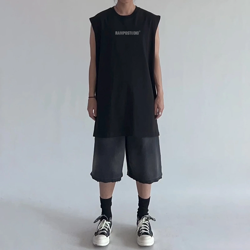 乱步 重磅美式街头基础款印花坎肩背心 男女同款