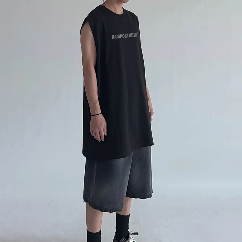乱步 重磅美式街头基础款印花坎肩背心 男女同款