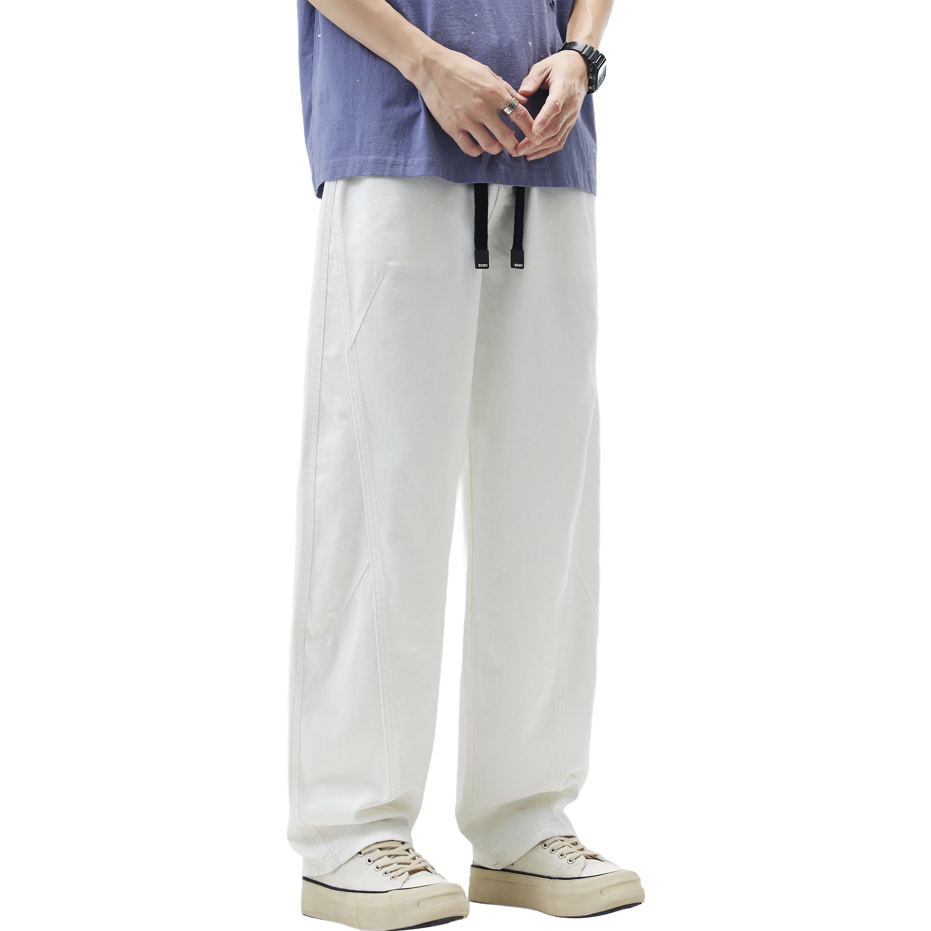 帝狼牛 美式高街风松紧腰宽松直筒潮流长裤牛仔裤 男女同款