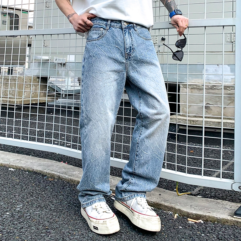 帝狼牛 美式潮牌复古舒适提花高级感百搭直筒休闲牛仔裤 男女同款