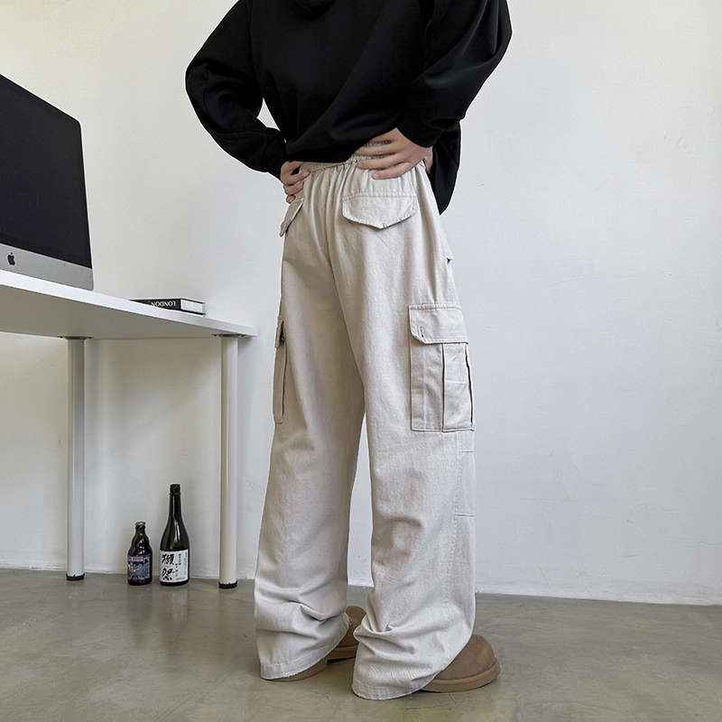 帝狼牛 山系户外机能高街褶皱伞兵美式复古纯色舒适直筒垂感宽松百搭运动登山徒步旅行工装裤 男女同款