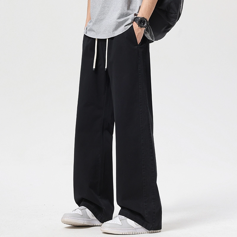帝狼牛 简约纯色时尚潮牌百搭宽松直筒系带纯棉休闲裤 男女同款