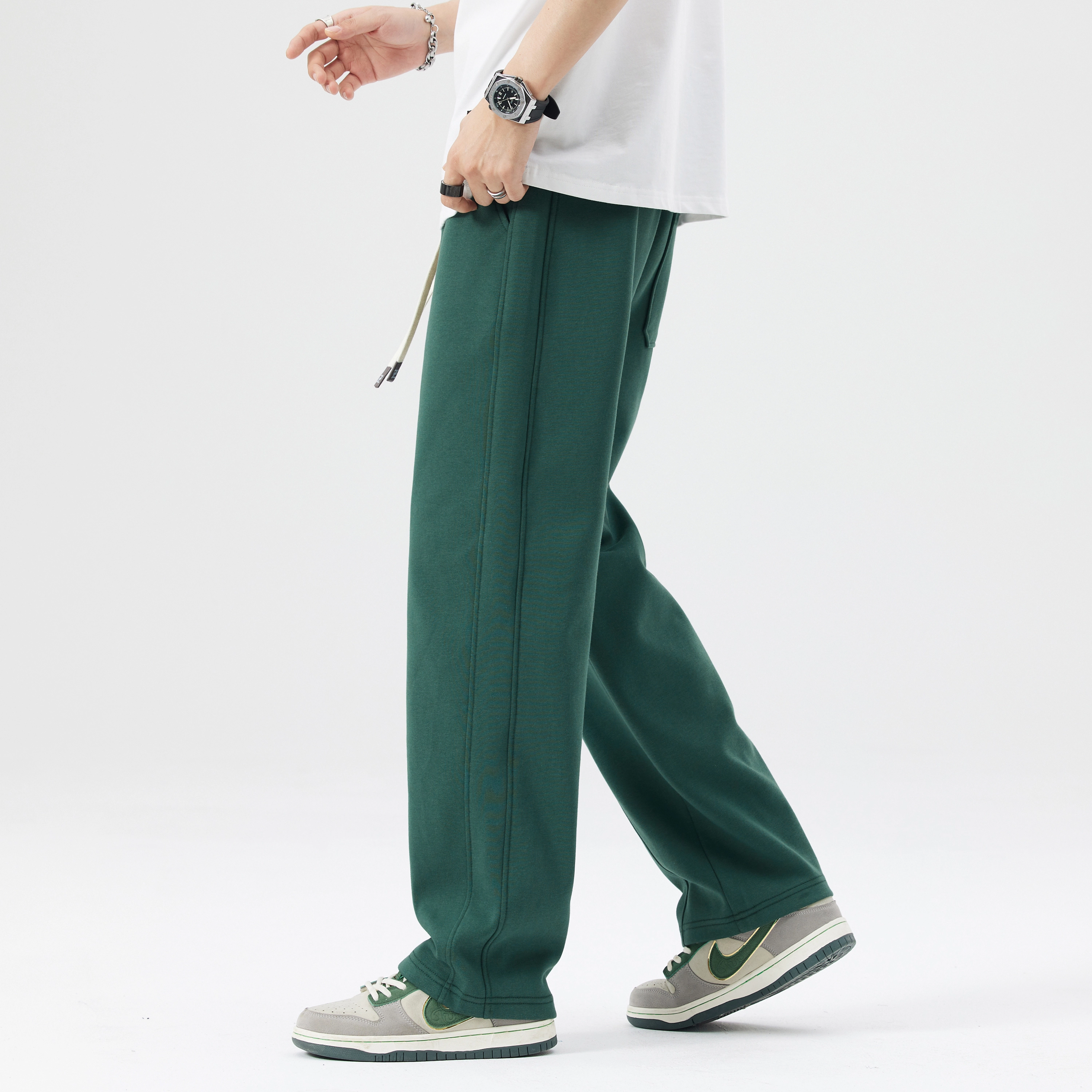 帝狼牛 简约纯色拼接潮流百搭舒适宽松直筒个性时尚运动休闲裤 男女同款