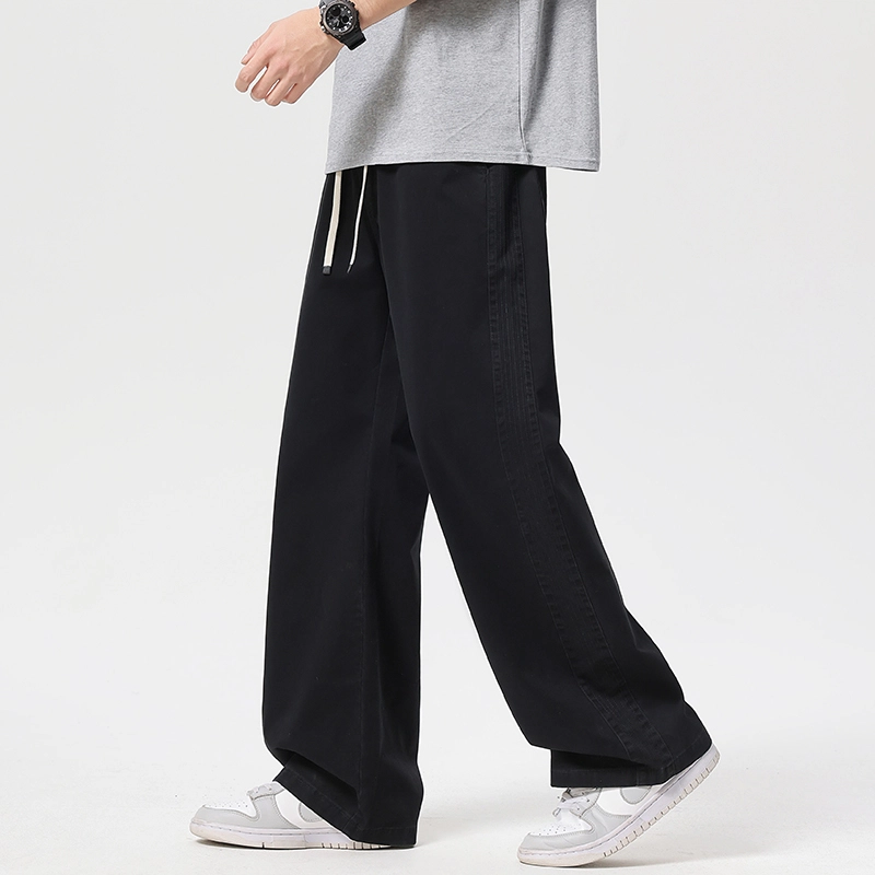 帝狼牛 简约纯色时尚潮牌百搭宽松直筒系带纯棉休闲裤 男女同款