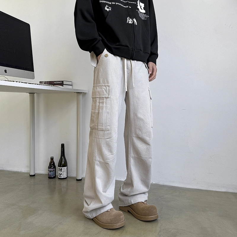 帝狼牛 山系户外机能高街褶皱伞兵美式复古纯色舒适直筒垂感宽松百搭运动登山徒步旅行工装裤 男女同款