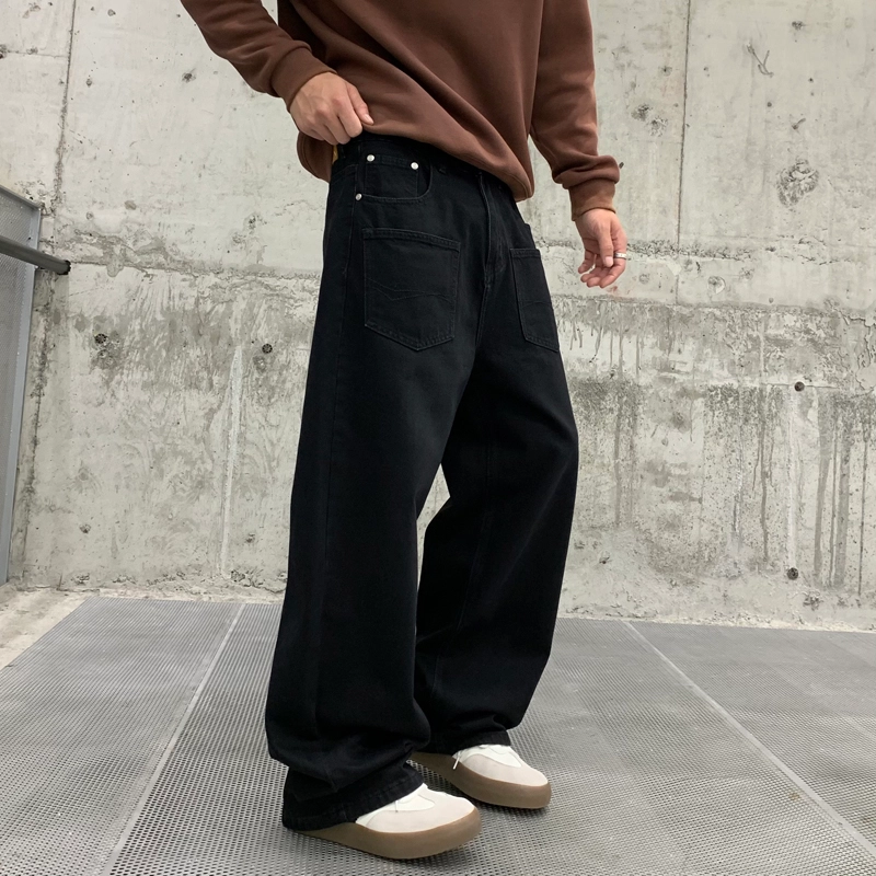 帝狼牛 美式潮流多口袋设计宽松直筒百搭舒适阔腿休闲牛仔裤 男女同款