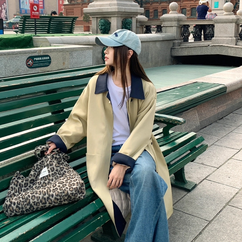 棉基因 潮流撞色拼接加棉加厚夹克外套高级感气质时尚百搭小个子宽松舒适柔软休闲上衣风衣 女款