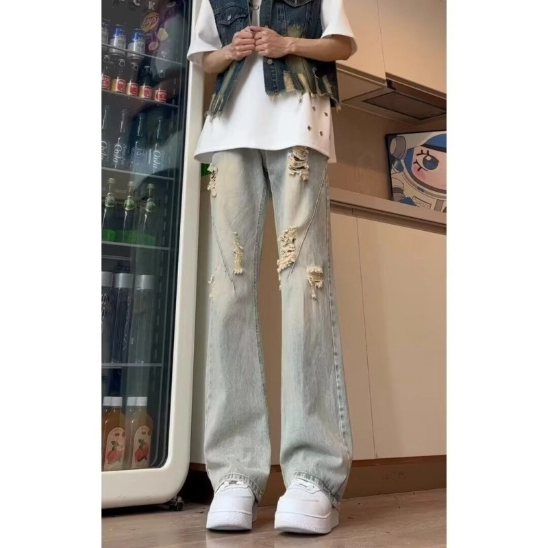 洞洞拐 美式复古高街潮流百搭修身显瘦舒适长裤牛仔裤 男女同款