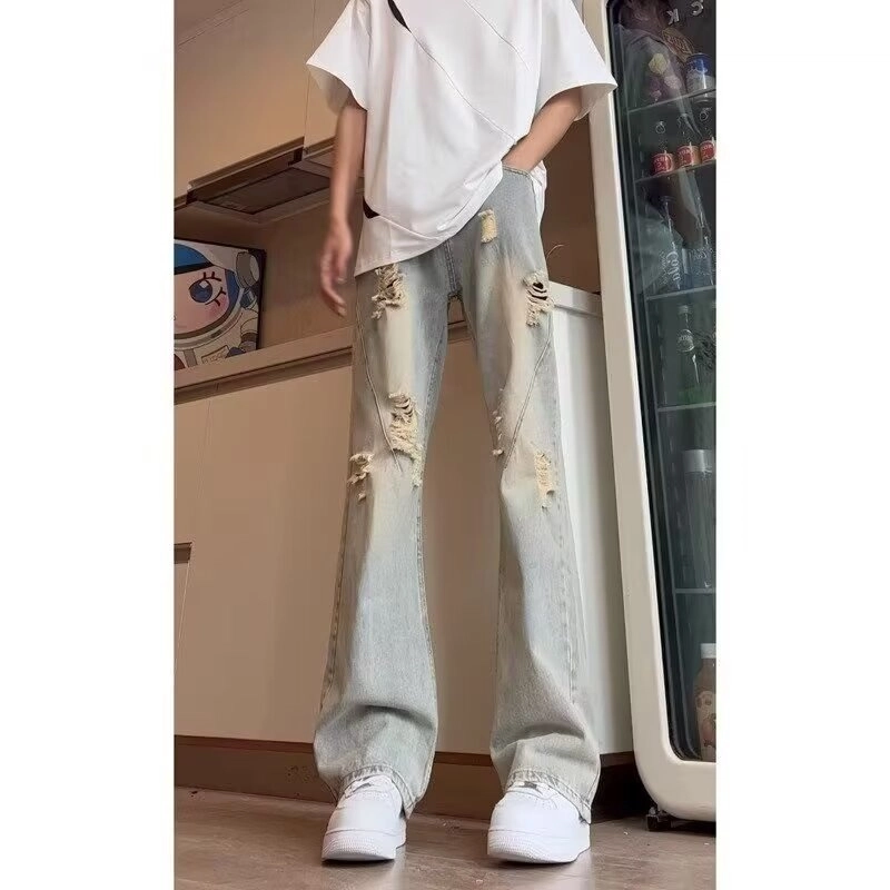 洞洞拐 美式复古高街潮流百搭修身显瘦舒适长裤牛仔裤 男女同款