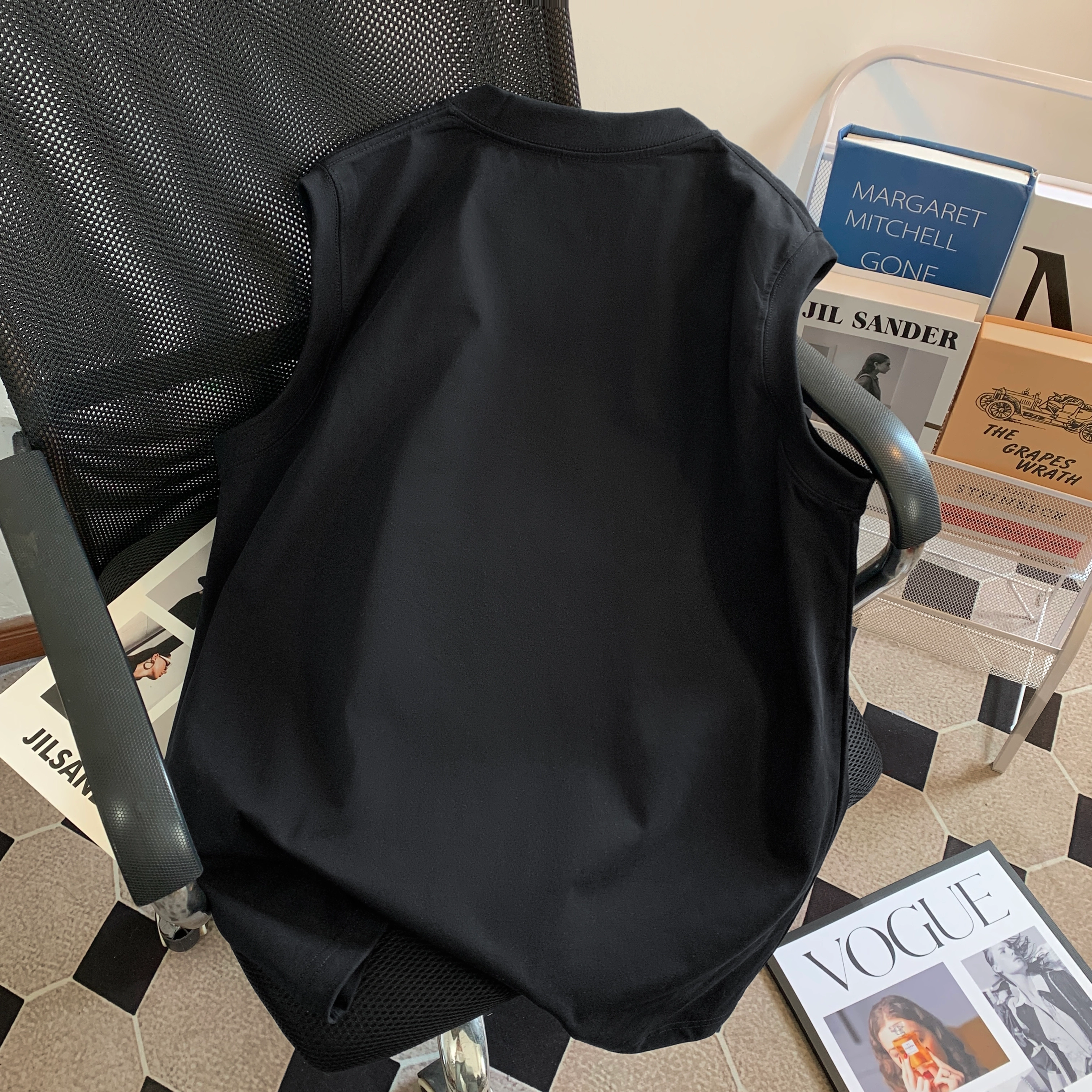 诗丹帝国 美式复古高街宽松重磅纯棉运动上衣随性淡人盐系穿搭透气背心 男女同款