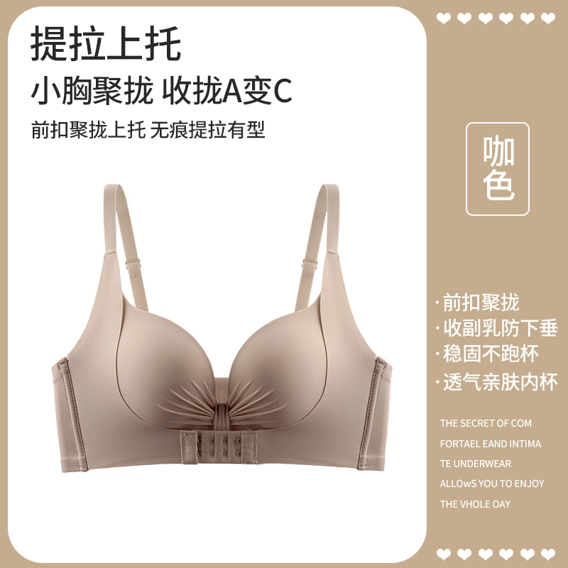 黛尔佳人 内衣女小胸聚拢显大前扣提拉收副乳防下垂无痕胸罩文胸 女款