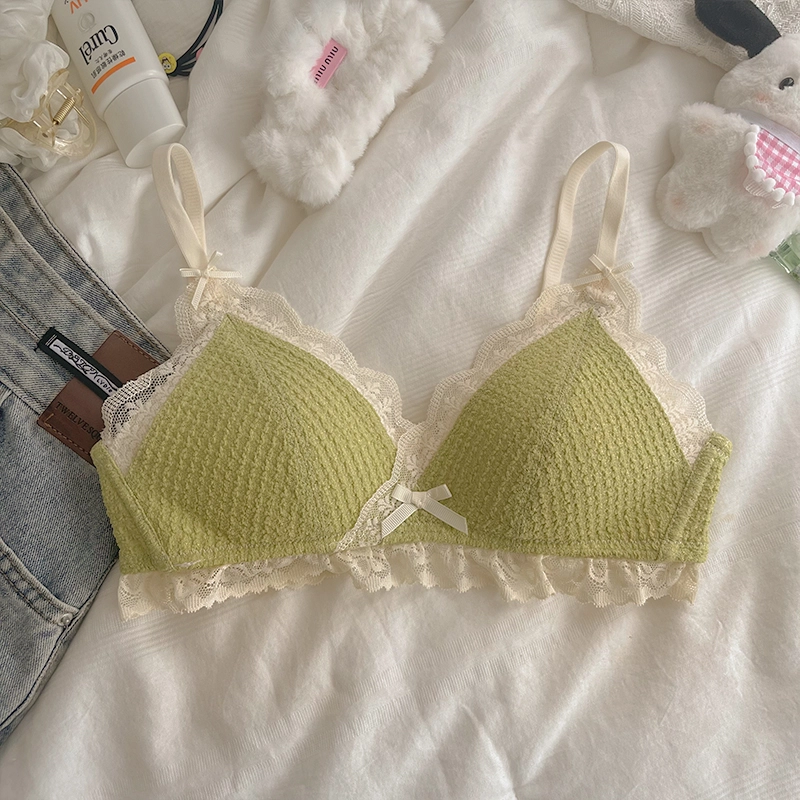 黛尔佳人 内衣女小胸聚拢无钢圈蕾丝薄款大胸显小防下垂甜美少女胸罩文胸 女款