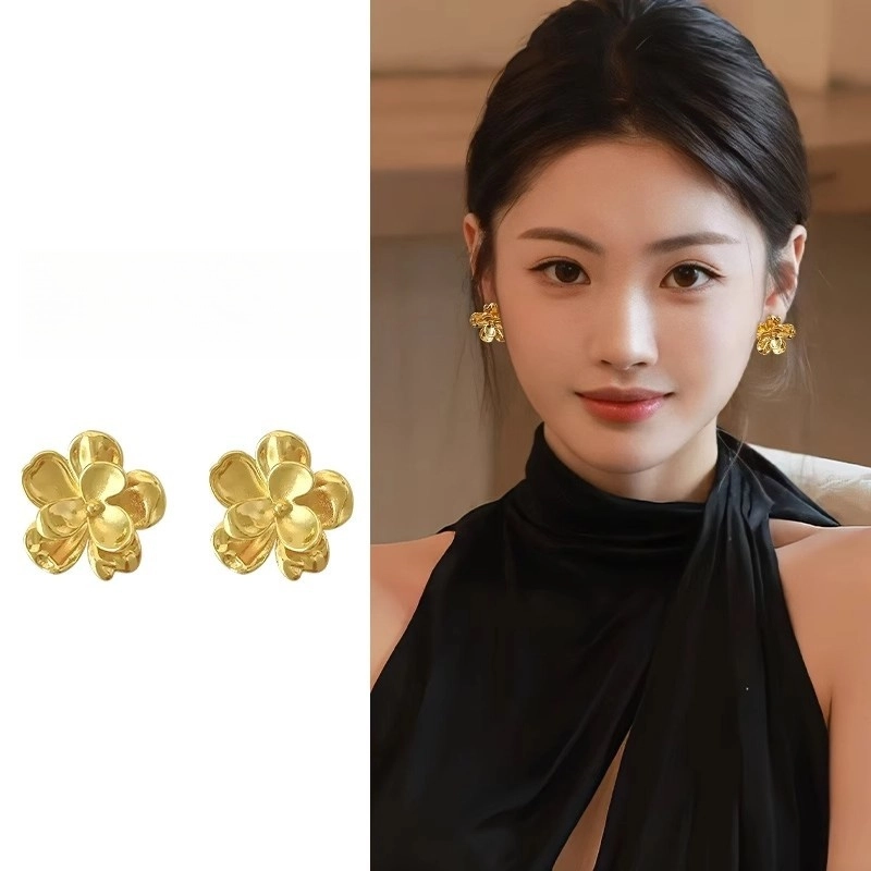 赐帛 金色夸张花朵复古气质高级感小众独特时尚耳饰 合金 耳环 男女同款情侣款