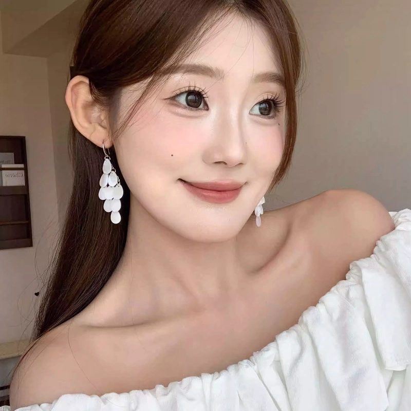 赐帛 水滴 拼接鳞片菱形仙气 流苏高级 镀银 耳环 女款