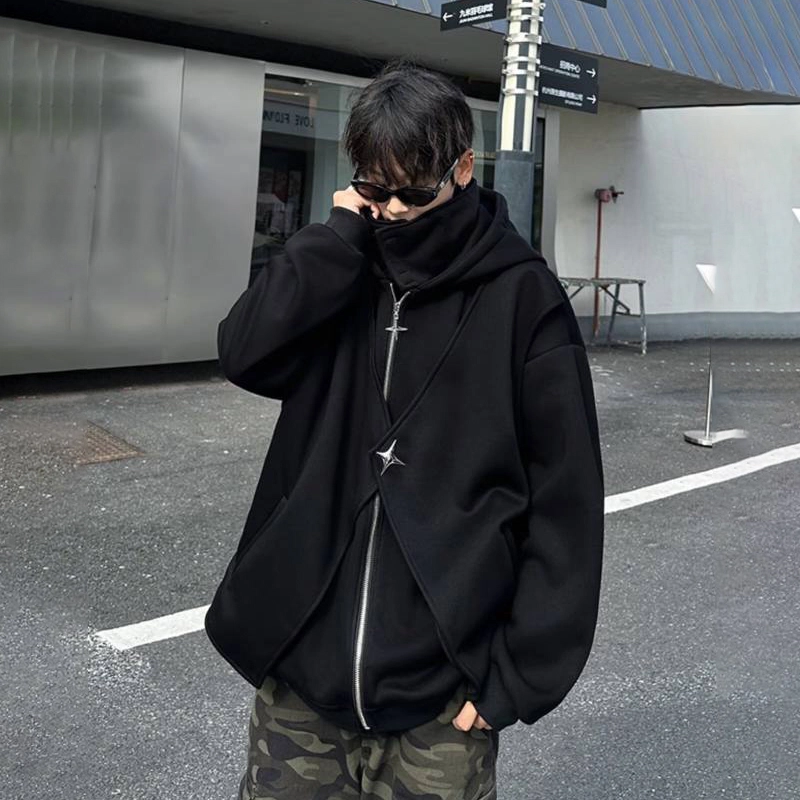 悍戈 美式机能风假两件大帽子开衫秋冬高级感外套卫衣 男女同款