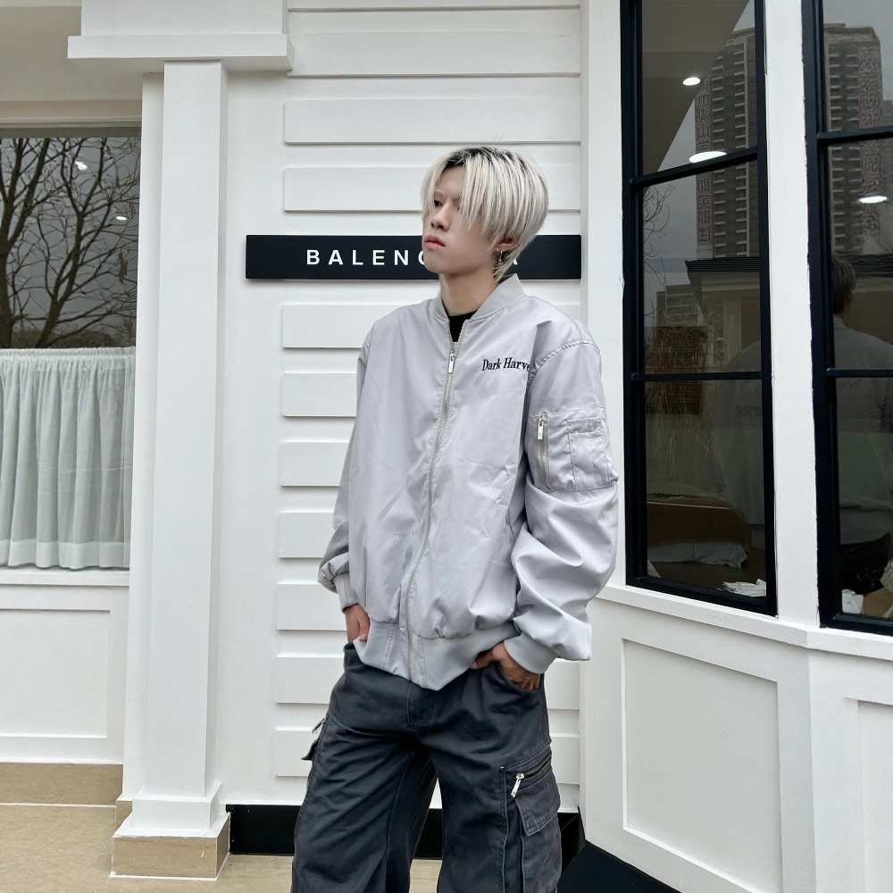 悍戈 秋季美式街头战马刺绣飞行宽松高街潮牌情侣百搭休闲外套卫衣 男女同款