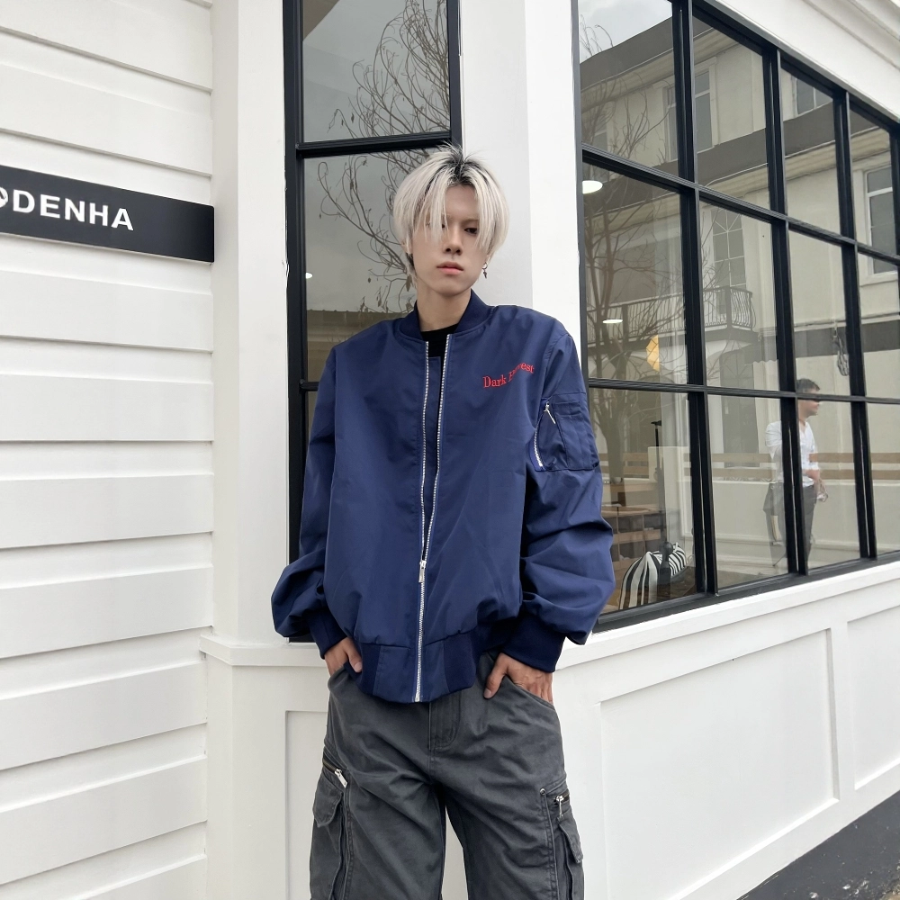 悍戈 秋季美式街头战马刺绣飞行宽松高街潮牌情侣百搭休闲外套卫衣 男女同款