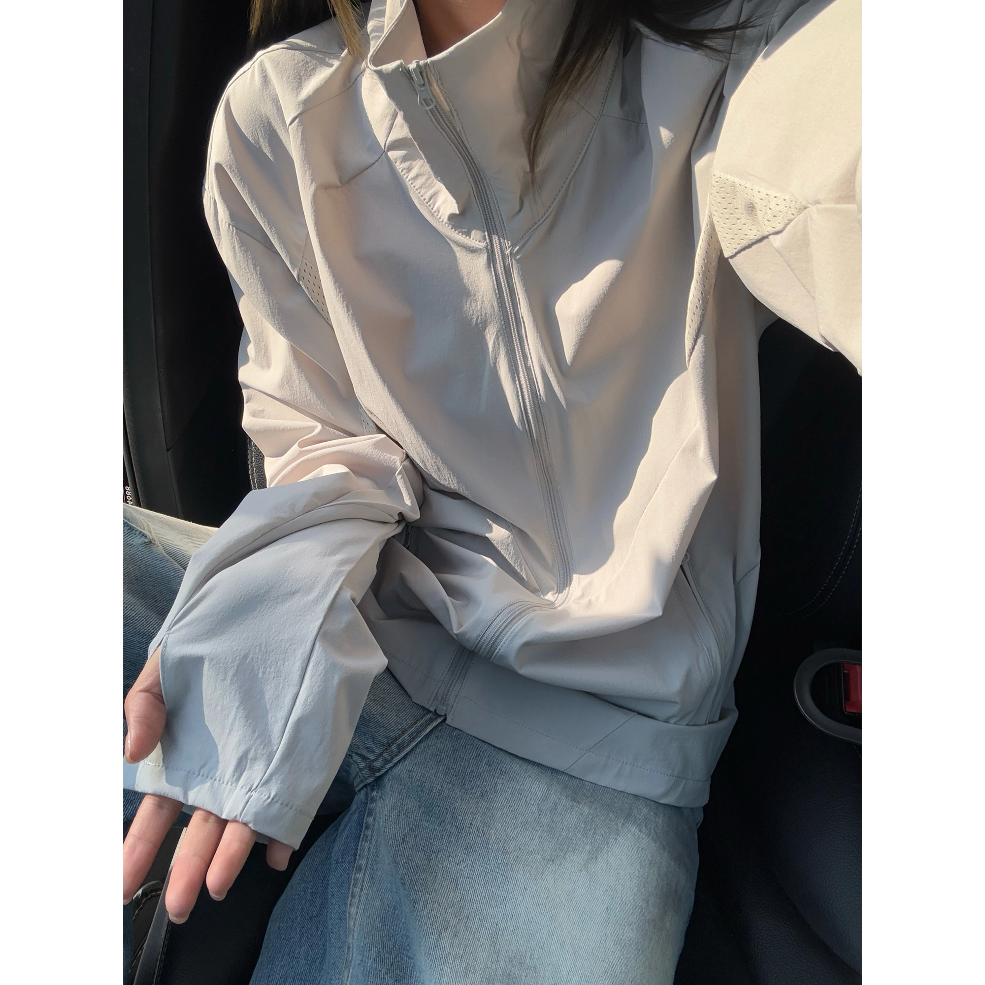 孜讯 美式高街网眼设计感轻薄透气户外机能中性穿搭纯色基础款百搭宽松凉感休闲长袖防晒服 男女同款