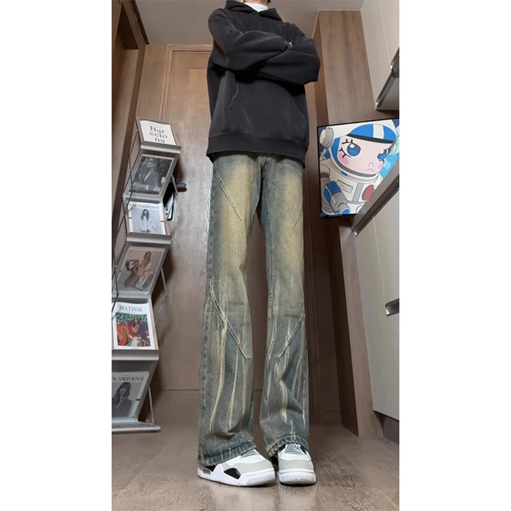 拓菲 美式复古扎染春秋酷帅裤子高街显瘦微喇休闲长裤牛仔裤 男女同款