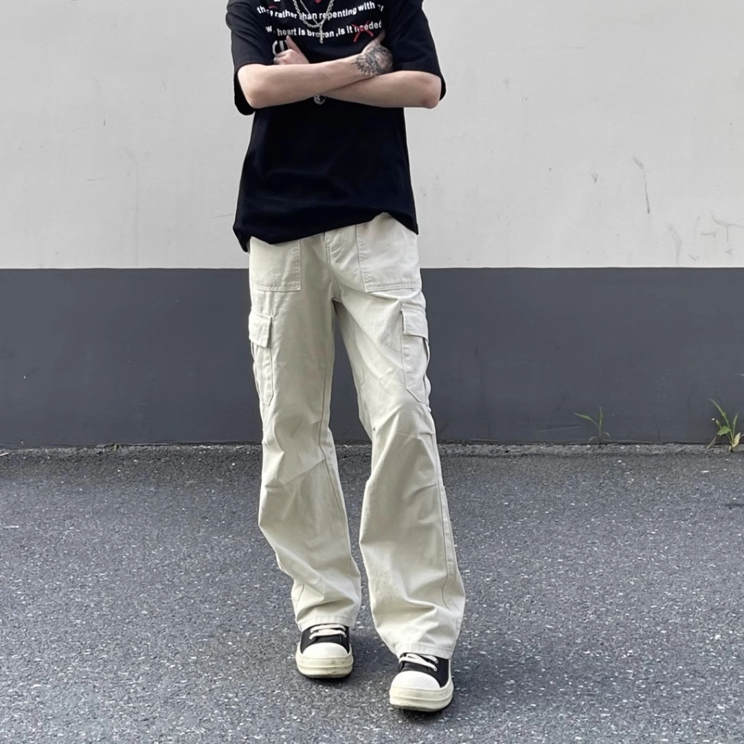 拓菲 痞帅复古多口袋工装裤夏季宽松直筒褶皱阔腿休闲长裤 男女同款