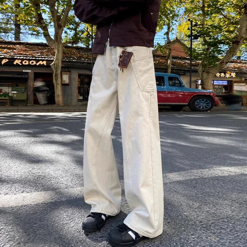 拓菲 美式高街牛仔裤男款春秋季宽松直筒弯刀阔腿微喇工装长裤子休闲裤 男女同款