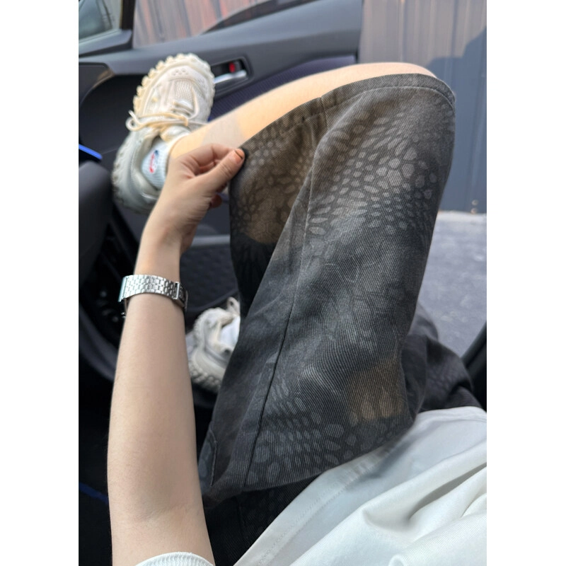 拓菲 蛇纹迷彩男款夏季外穿潮牌美式复古宽松休闲百搭工装五分中裤牛仔短裤 男女同款