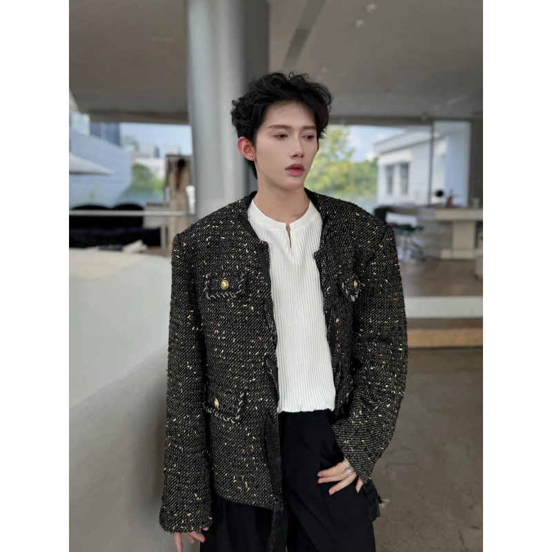 拓菲 法式轻奢小香风外套男模穿搭春秋短款垫肩老钱风美式复古上衣夹克 男女同款