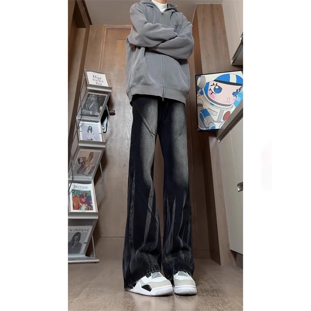 拓菲 美式复古扎染春秋酷帅裤子高街显瘦微喇休闲长裤牛仔裤 男女同款